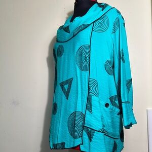 LIKE NEW Dressy/Comfy Ali Miles Geometric Turquoise Embroidered Tunic Size Large